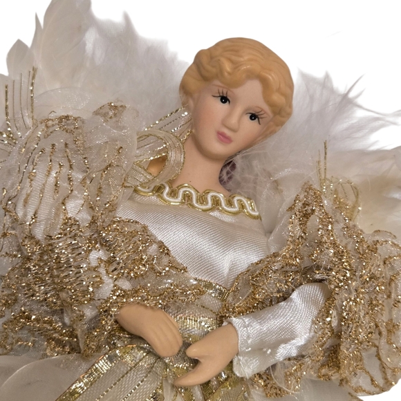 Angel Christmas tree topper feather wings white and gold - Picture 2 of 4